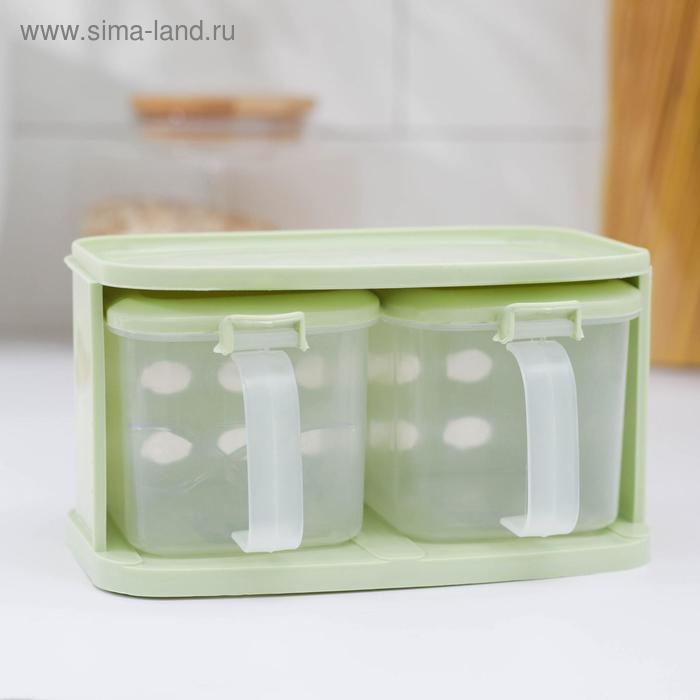 Набор банок для сыпучих продуктов, 16,5×10 см, 2 шт, с ложками, на подставке, цвет МИКС - Фото 1