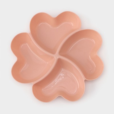 Менажница 4 секции «Сердце», 22.5×3 см, розовая/бежевая