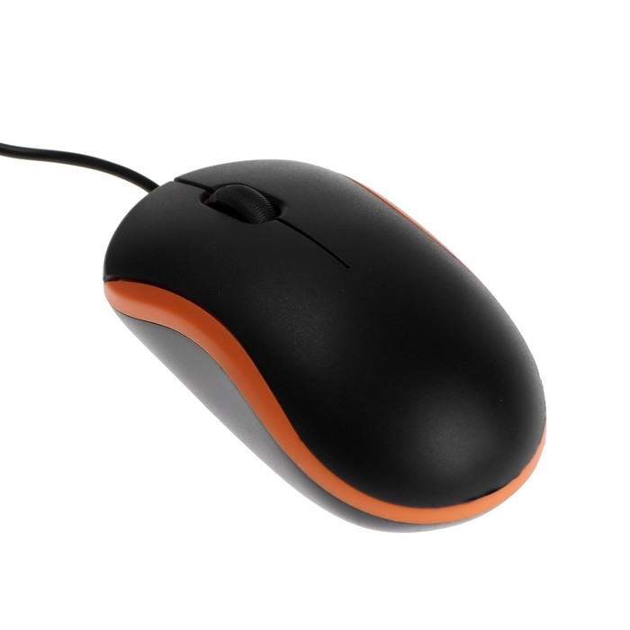 Мышь LuazON MB-1.0, проводная, оптическая, 1200 dpi, 1 м, USB, чёрная с оранжевыми вставками
