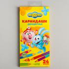 Карандаши двухсторонние, 24 цвета, заточенные, трехгранные, картонная упаковка, европодвес, Смешарики - фото 34936821