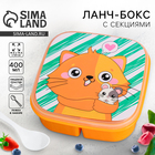 Ланч - бокс квадратный с секциями и ложкой «Кот», 400 мл - Фото 1