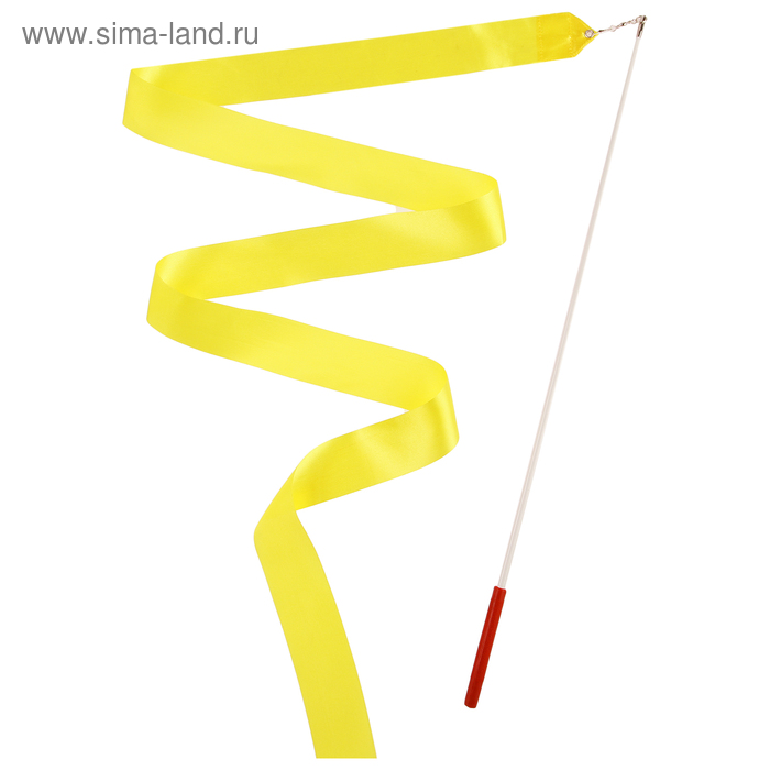 Лента гимнастическая с палочкой, 6 м, цвет желтый - Фото 1