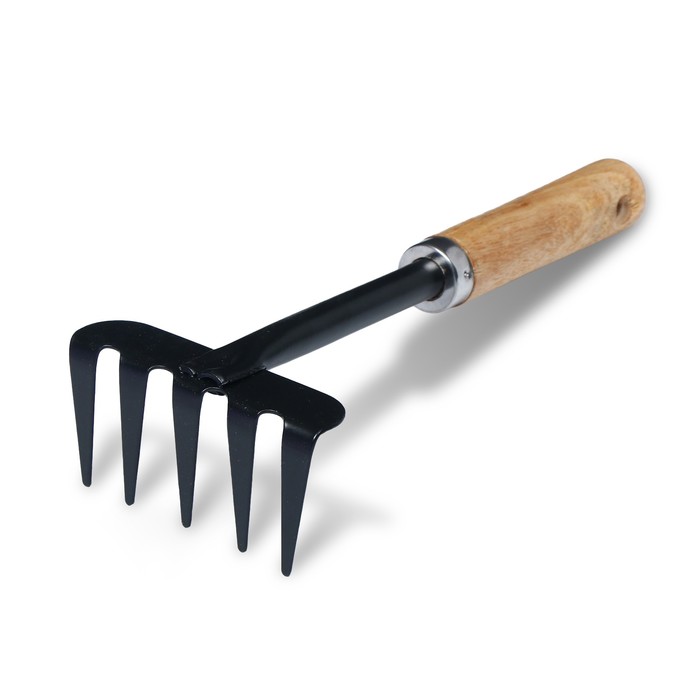 Малые прямые грабли, 5 зубцов, длина 31 см, металл, деревянная ручка, Greengo - Фото 1