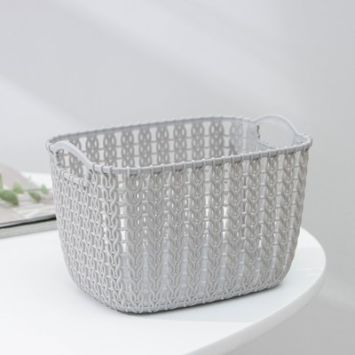Корзина для хранения с ручками «Плетение», пластик, 17×12.5×10.5 см, серая