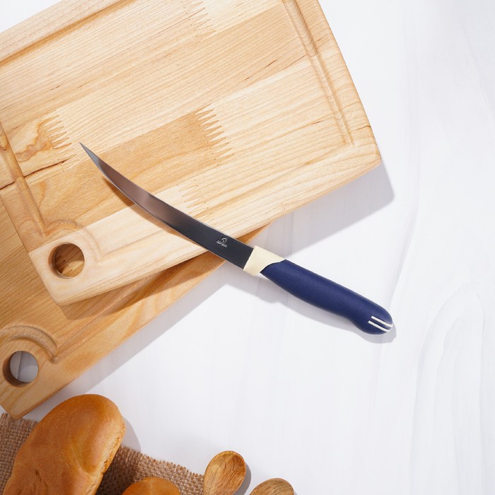 Нож кухонный для цитрусовых Доляна «Страйп», гладкое лезвие 11,5 см, цвет синий - фото 1908439583