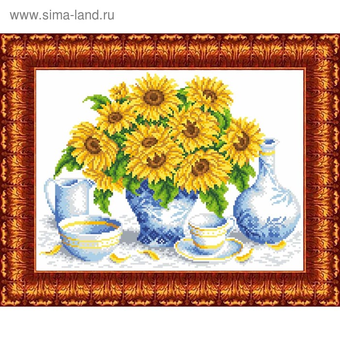 Канва с нанесённым рисунком для вышивки крестиком «Подсолнухи в вазе», размер 23x30 см - Фото 1