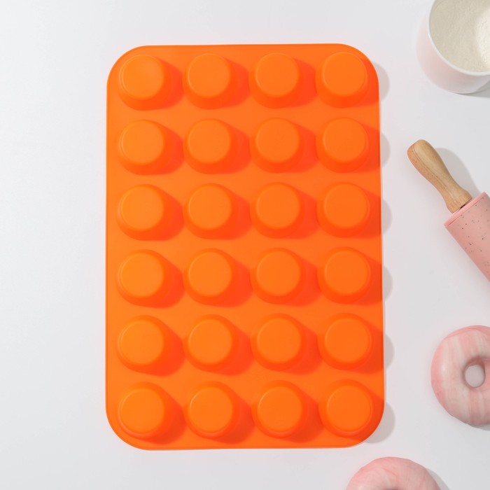 Форма силиконовая для выпечки «Круг», 33×24,5 см, 24 ячейки (d=4,5 см), цвет МИКС - Фото 1