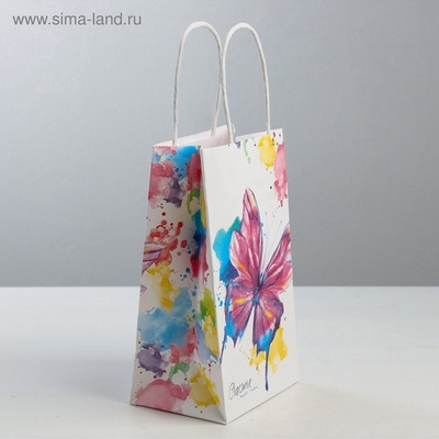 Пакет подарочный крафт, упаковка, «Счастье ждёт тебя», 12×21×9 см