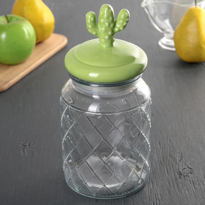 Банка для сыпучих продуктов "Кактус", цвет зелёный