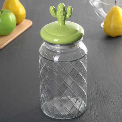 Банка для сыпучих продуктов "Кактус", цвет зелёный