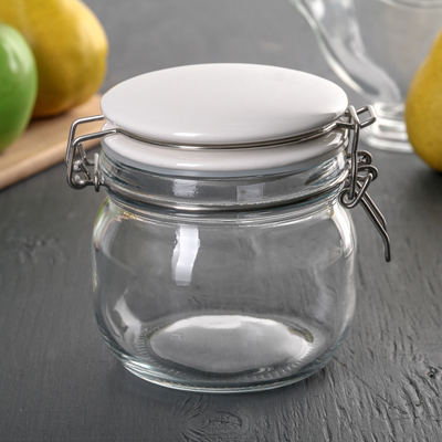 Банка для сыпучих продуктов с бугельным замком "Луна", цвет белый