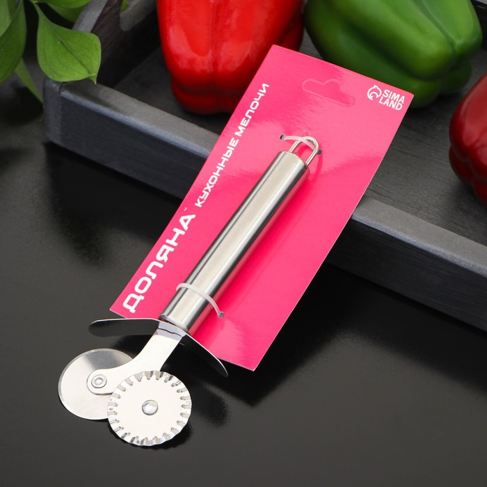 Нож для теста и пиццы Доляна «Металлик», 2 лезвия, 18 см, цвет серебряный - фото 1876002149
