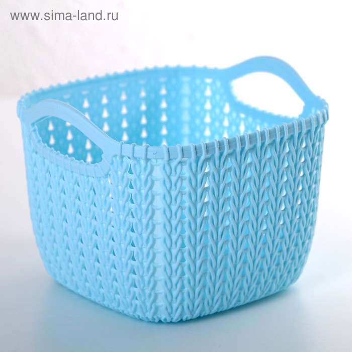 Корзинка пластиковая для хранения с ручками «Плетение», 15×15×11,5 см, цвет МИКС - Фото 1