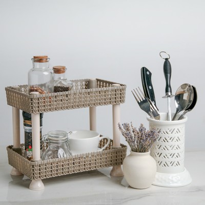 Этажерка настольная 2 яруса «Плетение», 24×15×20 см, МИКС