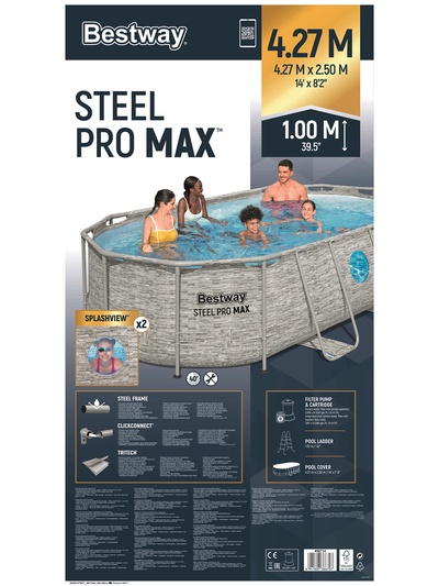 Бассейн каркасный Power Steel Swim Vista, 427×250×100, фильтр-насос, лестница, тент, 56714 Bestway
