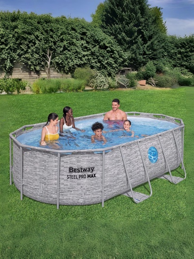 Бассейн каркасный Power Steel Swim Vista, 427×250×100, фильтр-насос, лестница, тент, 56714 Bestway