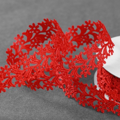 Лента фигурная «Ромашки», 25 мм, 9±0.5 м, красная