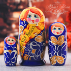 Матрешка 3 кукольная "Русская краса (синяя)" 12 см - Фото 1