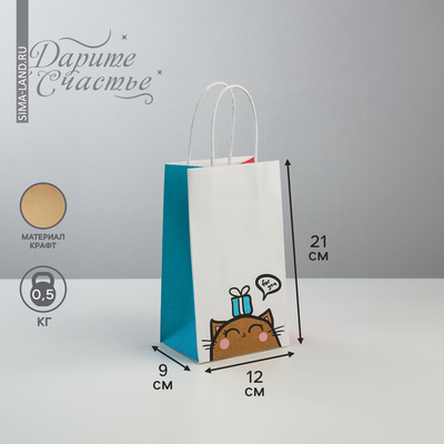 Пакет подарочный крафт, упаковка, «For you», 12×21×9 см