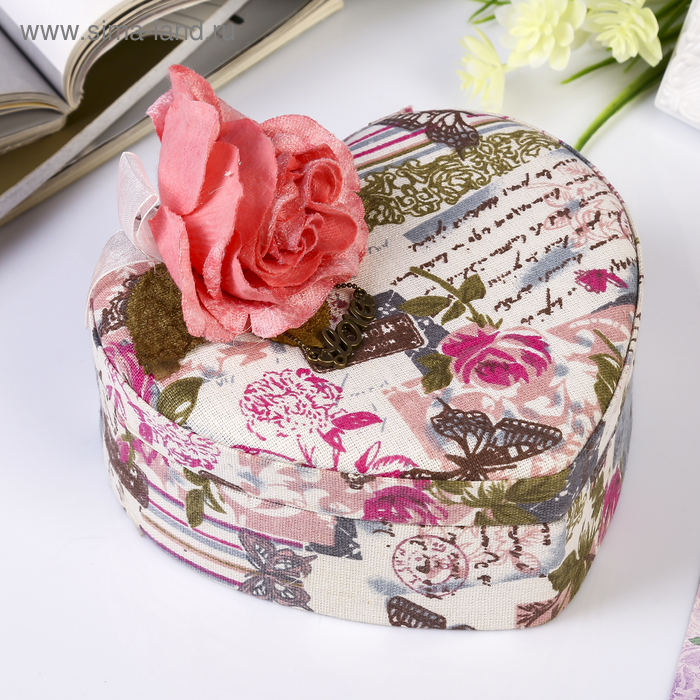 Шкатулка текстиль для украшений "Бутон розы" сердце 6,5х19х20,5 см - Фото 1
