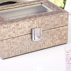 Шкатулка кожзам под часы 3 отделения "Мелкая клетка" мокко 7,5х16х11 см - Фото 4