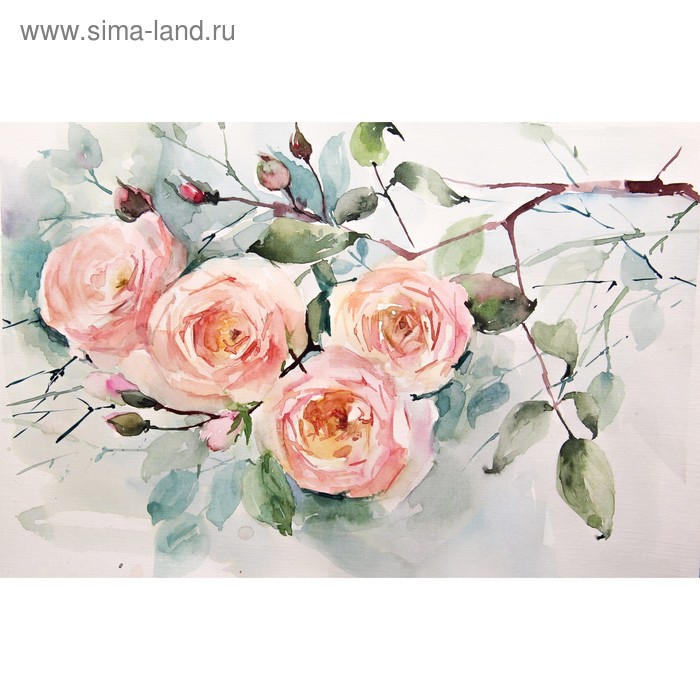 Картины на подрамнике "Акварель. Ветка розы" 40*50 см - Фото 1