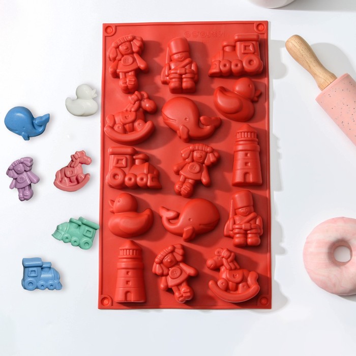 Форма силиконовая для выпечки Доляна «Сказка. Детское воображение», 30×17,5 см, 15 ячеек, цвет МИКС