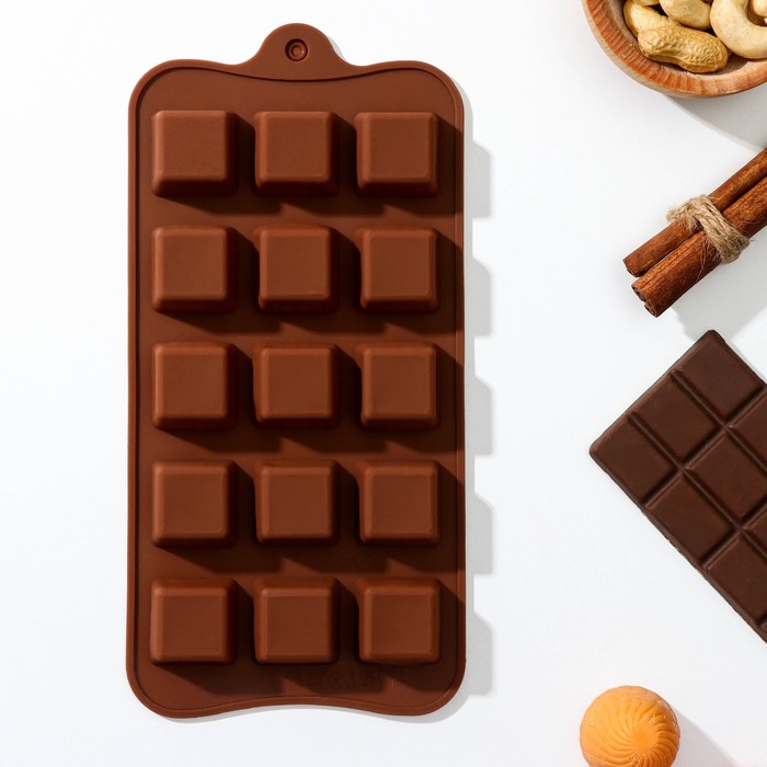 Форма для шоколада Доляна «Шоколадные конфеты», силикон, 21,5×10×1,5 см, 15 ячеек, цвет коричневый - Фото 1