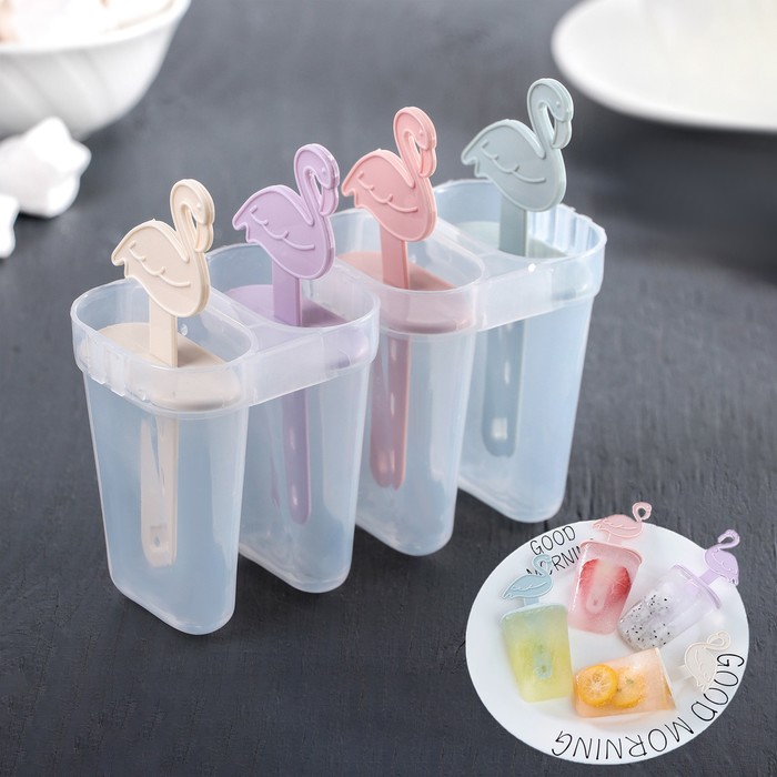 Форма для мороженого «Фламинго», 14.5×12×5.5 см, 4 ячейки, прозрачная - Фото 1