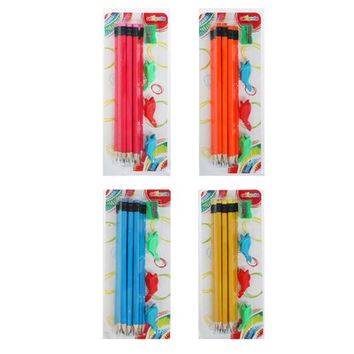 Набор карандашей чернографитных, с ластиком, 12 шт., с точилкой и тремя насадками