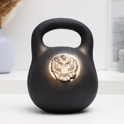 Копилка для денег «Гиря с гербом», гипс, чёрная, 14×14×19 см