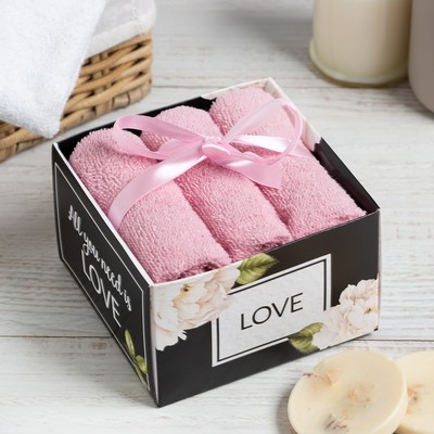 Салфетки махровые «Этель. С любовью», 30×30 см - 3 шт., хлопок