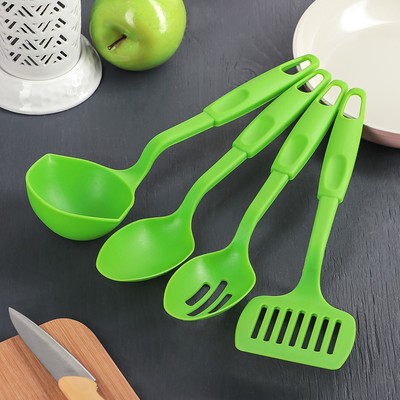 Набор кухонных принадлежностей Доляна «Радуга», 4 предмета, цвет зелёный