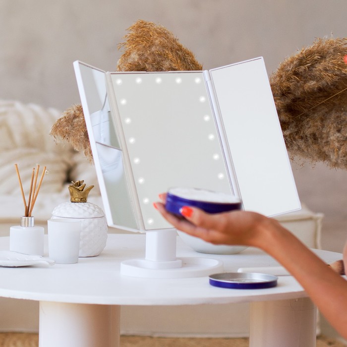 Зеркало Luazon KZ-07, подсветка, 30×18×7 см, 22 диода, 4хААА, (не в комплекте), белое - Фото 1