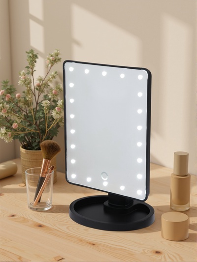 Зеркало Luazon KZ-06, подсветка, 26.5×16×12 см, 4хАА, 22 диода, сенсорная кнопка, черное