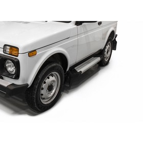 Пороги на автомобиль "Silver" Rival для ВАЗ 2121 (4x4) 3-дв. (вкл. Urban) 1977-2019 2019-н.в., 128 см, 2 шт., алюминий, F128AL.6004.1