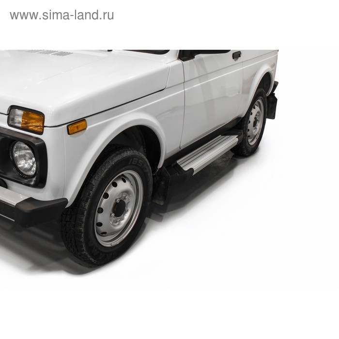 Пороги на автомобиль "Silver" Rival для ВАЗ 2121 (4x4) 3-дв. (вкл. Urban) 1977-2019 2019-н.в., 128 см, 2 шт., алюминий, F128AL.6004.1 - Фото 1