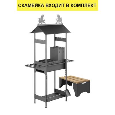 Мангал «Замок»/01, 130×61.5×235 см, с крышей, с местом под казан