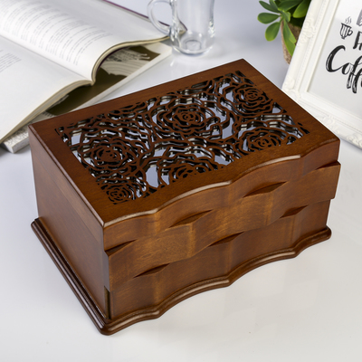 Шкатулка дерево для украшений "Розы" коричневая 12,5х16х25,5 см