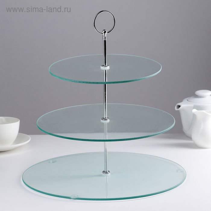 Фруктовница стеклянная 3-х ярусная круглая, d=30/25/20 см, цвет прозрачный - Фото 1