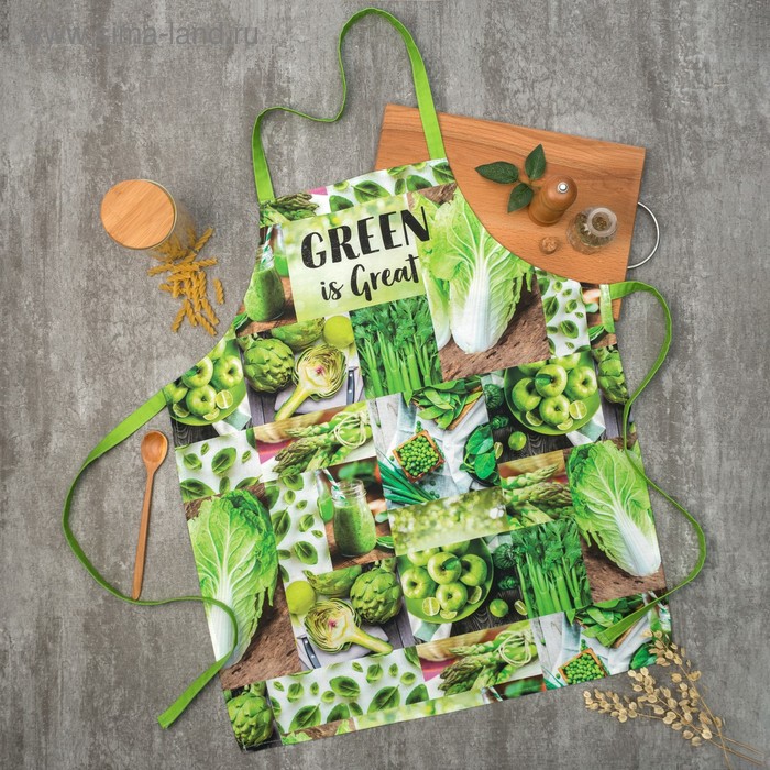 Фартук кухонный Этель GREEN, 70×60 см, 100% хлопок, саржа 190 г/м² - Фото 1