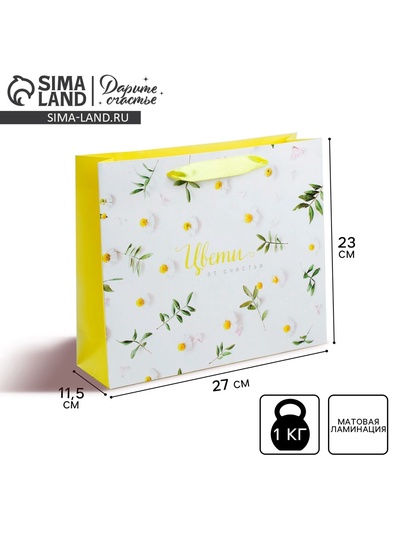 Пакет подарочный ламинированный, упаковка, «Цветочное счастье», ML 27 х 23 х 11.5 см