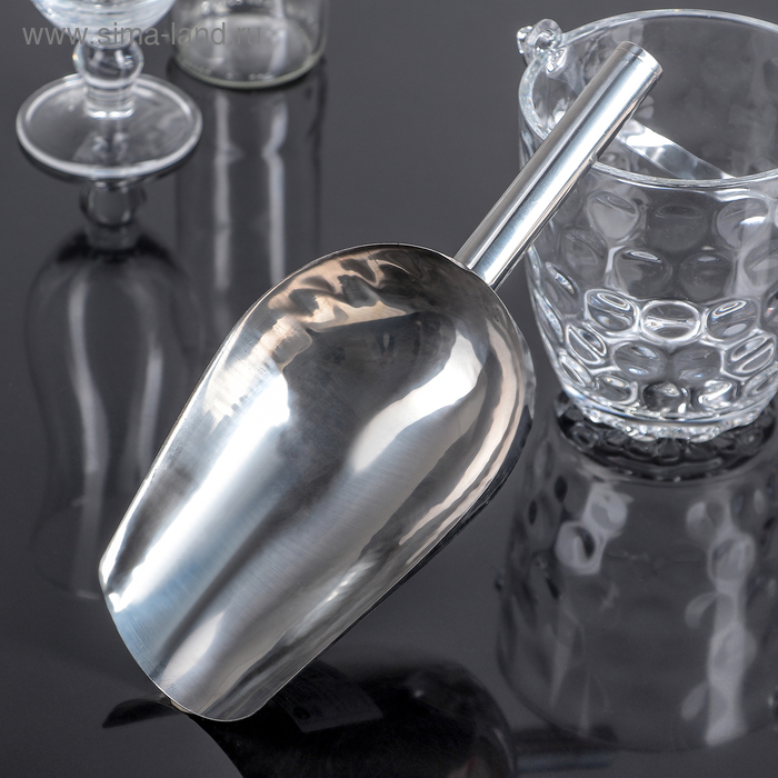 Совок для льда и сыпучих продуктов, 27×12×5.5 см, нержавеющая сталь, хромированный - Фото 1