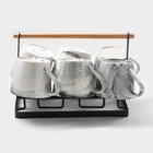 Набор кружек керамических на металлической подставке «Мрамор», 6 предметов: 390 мл, цвет серый - Фото 1