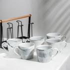 Набор кружек керамических на металлической подставке «Мрамор», 6 предметов: 390 мл, цвет серый - Фото 2