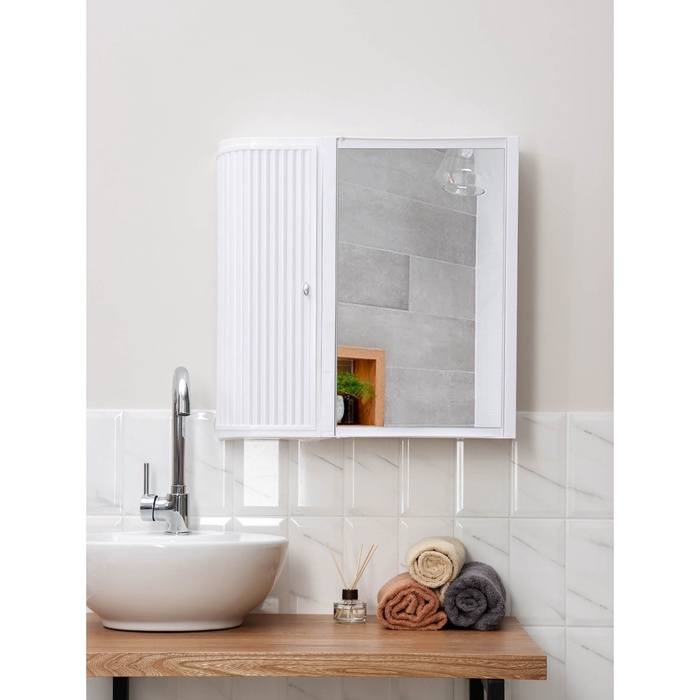 Зеркало – шкаф для ванной комнаты Hilton Premium Left, 550×150×560 мм, белое - Фото 1