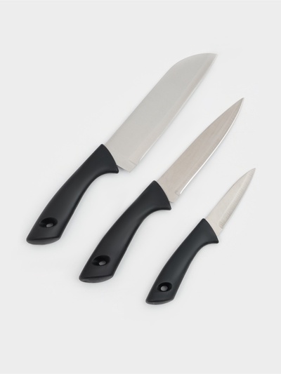 Набор кухонных ножей «Энеолит», 3 предмета: лезвие 8.5 см, 15 см, 17 см, чёрный