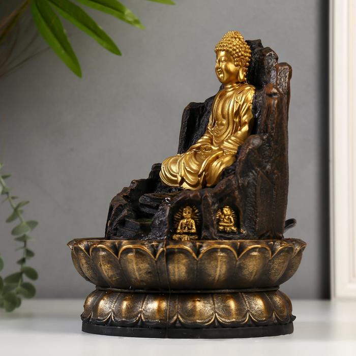 Фонтан настольный от сети, подсветка "Золотой Будда на троне из скалы" 28х20,5х20,5 см - фото 1905534403