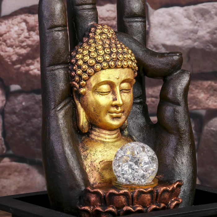 Фонтан настольный от сети, подсветка "Будда и рука" 35х20х25 см - фото 1905534441