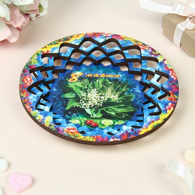 Конфетница «8 Марта, ландыши», d=19.5 см, дерево, разноцветная